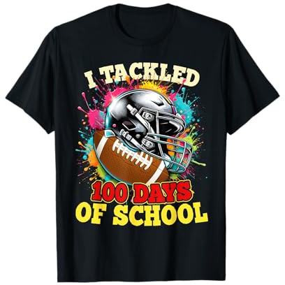 American Football I Tackled 100 Day Of School Boy 100 Days Smarter T-Shirt Black Unisex-Adults Small