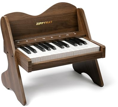 ZIPPY MAT Tastiera per pianoforte per bambini, 25 tasti, pannello di controllo sensibile al tocco, strumento didattico musicale, pianoforte in legno per bambini, ragazze e ragazzi (Noce)
