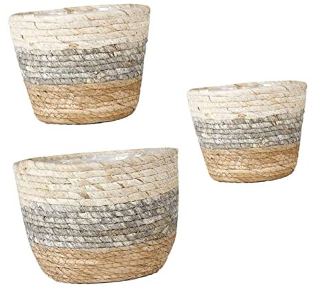 BESPORTBLE 3stücke Korbgeflecht Blumentopf Aus Stroh Aufbewahrungskorb Für Topfpflanzen Handgefertigter Blumenkorb Natürlicher Look Für -Dekoration