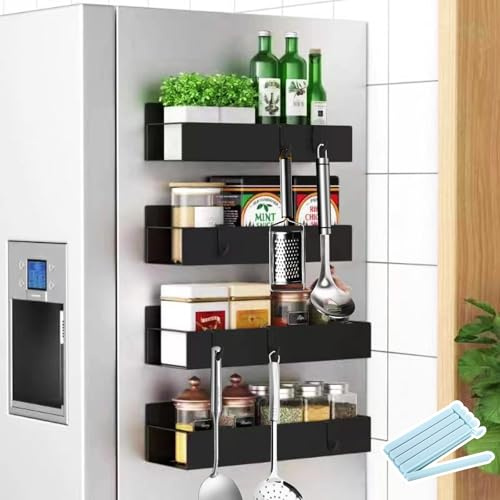 UCAMP Set di 4 Portaspezie Magnetico per Frigorifero,Magnetica Porta Spezie,Mensola Cucina Magnetico,Senza Foratura,Magneti Sospesi,Porta Spezie Magnetico per Organizzazione Cucina e Microonde