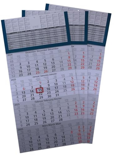 3 Stück 4 Monats Wandkalender 2026 mit Datumsschieber in Rot, inkl. Ferienübersichten und Jahresüberblick 2026 und 2027, Viermonatskalender werbefrei, 4 Monatskalender