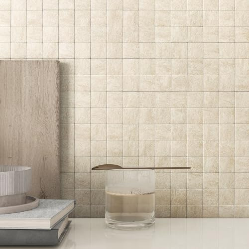 M MOFIT Pegatinas de azulejos de mármol para despegar y pegar, azulejos autoadhesivos para paredes de cocina, baño, impermeables (10 unidades, beige)