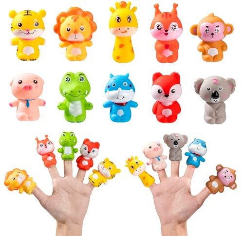 Marionetas de Dedo Animales,10 Piezas Juego de Títeres de Dedo de Animales de Goma Juguetes Educativo para Niños Infantes Regalo de Cumpleaños
