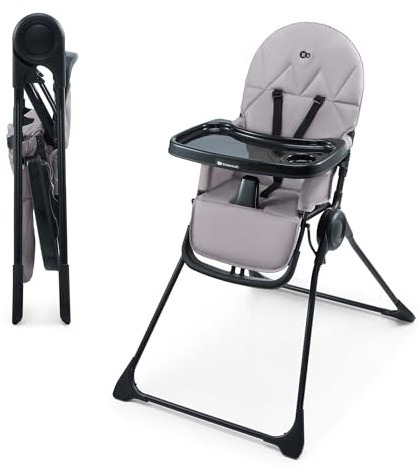 Kinderkraft BINCI, Trona Bebé, Ligera y plegable, con Bandeja, reposapiés y Arnés de 5 puntos, Ideal para Espacios reducidos y Viajes, Gris