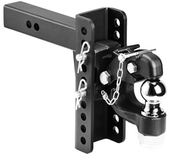 VEVOR Crochet d'Attelage, Hauteur Réglable 15 cm, Capacité de Remorquage 9070 kg, Boule d'Attelage 5 cm pour Anneau de Remorquage 6,35-7,62 cm, Revêtement en Poudre Noire, pour Diverses Remorques