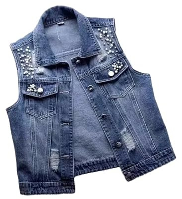 OFFSUM Chaleco De Mezclilla De Mujer - Chaleco Vaquero De Moda Para Primavera Y Otoño Chaqueta Sin Mangas Bordada De Un Solo Pecho De Talla Grande Color Liso Azul S