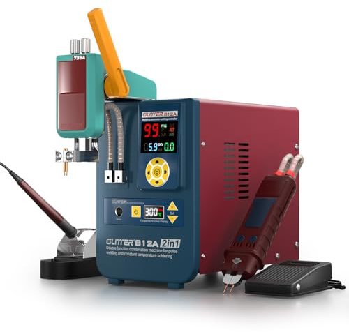 GLITTER 812A 2 en 1 14500W 2500A Soldador por puntos y estación de soldadura, soldador de batería de condensador para batería de litio LiFePO4 LFP DIY, modo AT/MT, con brazo basculante y pedal de