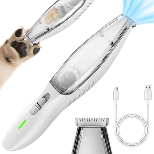 Dog Paw Trimmer with Hoover,Cordless Pet Vacuum Trimmer for Dog,Silent Paw Vacuum Clippers with 20 mm Widen Blade,Pet Hair Hoover Clippers for Dogs Paws,Eyes,Ears,Face,Private Parts