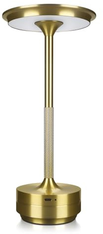 MMOBIEL Lampada da Tavolo Senza Fili Lampada LED Tondo in Metallo Ricaricabile con Touch Control, Dimmer Continuo a 3 Colori, Batteria 1800mAh, USB-C per Camera, Patio, Interno/Esterno – Oro