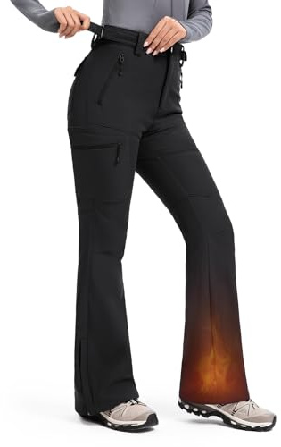 Moosehill Women's-Snow-Ski-Pants Water-Resistant Fleece Lined Winter Hiking Snowboard Thermal Insulated 5 Pockets(Black, 4, 29)