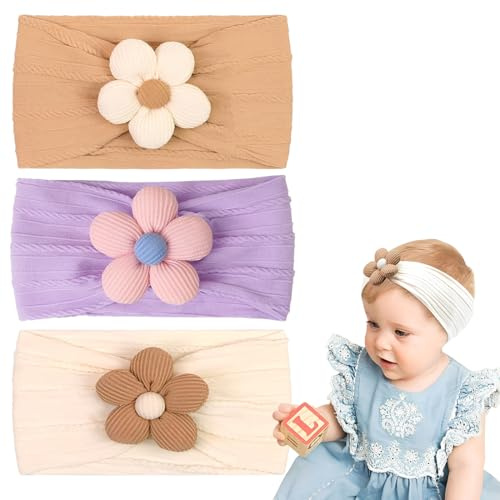 COYUN 3 Pezzi Fasce Ragazze Nylon Elasticizzato Accessori per Capelli Fatti a Mano per Neonati Bambini Bambine