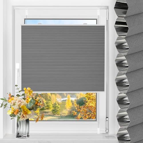 TFSKY Wabenplissee Plissee ohne Bohren Verdunkelung Klemmfix Zweifarbigz Weiß-Grau B90 x H200 cm Doppelplissee Verdunklungsplissee Sonnenschutz Schallschutz für Fenster & Tür