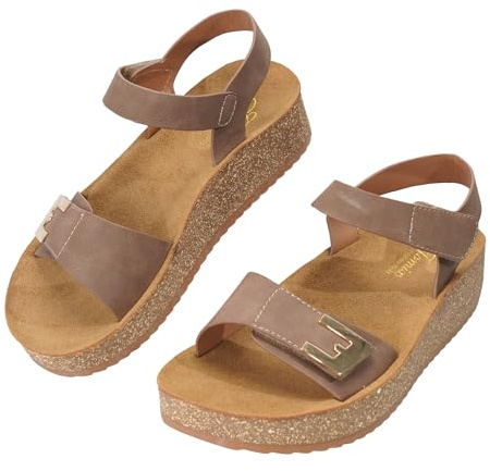 JOMIX Sandalias de Cuña para Mujer con Cierre Adhesivo, Suela de Corcho y Tira Trasera, Cómodas Sandalias de Verano y Elegante