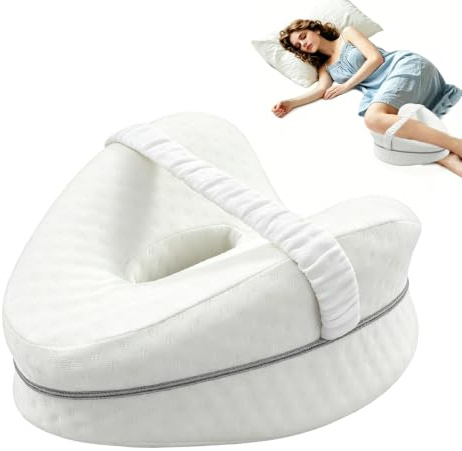 BEZHO Almohada para Rodillas para Dormir de Lado, Cojín Ergonómico de Espuma con Memoria para Piernas, Soporte para Cadera y Columna, Alivio de Ciática y Dolor de Espalda, Blanco
