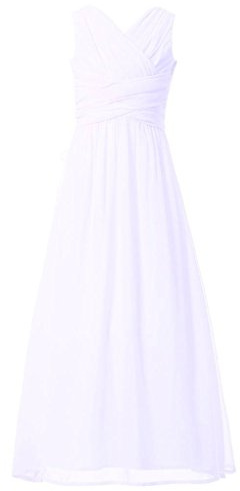 Happy Rose Flower Girl's Dress Party Dresses Juniors Long Bridesmaid Dress White 16