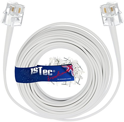 1STec 50M ADSL 2+ RJ11 Modem Extension Cable for BT Infinity Sky Q Talktalk Plusnet EE Vodafone Now Broadband First Utility & Post Office FTTC Fibre/Standard Internet Connections (50 Metre White)