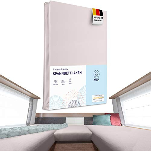 Beeke® Premium Spannbettlaken Wohnmobil [3 teilig] - Multi-Stretch Bettlaken für Wohnwagen-Heckbett [Made in Germany] - 97% Baumwolle und 3% Elasthan [Oeko-TEX Standart 100 für Babys] - 200 g/m²