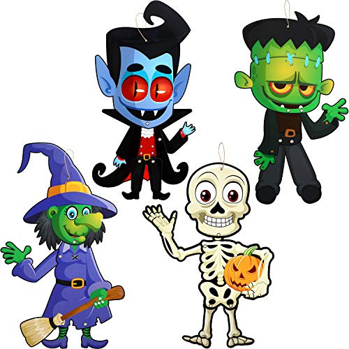 Sumind 4 Sets Funny Halloween Party Decoration Jointed Figures Door Hanger, Hanging Halloween Wall Decoration Signs Vampire, Skeleton, Witch, Zombie Banners for Party Decor