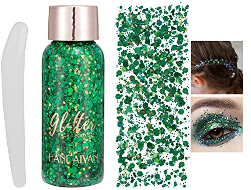 Mermaid Sequins Chunky GlitterLiquid Eyeshadow Glitter Body Gel Festival Glitter Cosmetic Face Hair Nails Makeup Long Lasting Sparkling 30g-Green