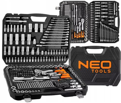 NEO TOOLS Schraubenschlüssel-Set 300-teilig 1/2, 3/8, 1/4; verpackt im Koffer; empfohlen für den Einsatz in der Werkstatt, im Service, in der Garage, für unterwegs