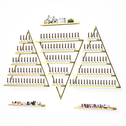Kalolary 6 Pezzi Scaffali Porta Smalti per Unghie Montati Parete Metallo, Espositore Triangolare Dorato 5 Livelli Espositori Cosmetici Rossetto Profumo Mensola Muro Essenziali Casa Spa Salone Negozio