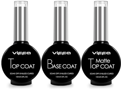 Viffa Capa superior y capa base de gel que no se limpia con un paño, 2 esmaltes de uñas de gel de 0.5 onzas líquidas, capa base y capa superior, lámpara LED para uñas, diseño de arte de uñas, regalos