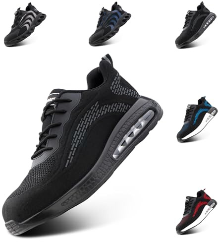 Hitmars Arbeitsschuhe Herren Sicherheitsschuhe Damen Stahlkappe S3 S1 Leicht S2 Stahlkappenschuhe Arbeitsschutzschuhe Schutzschuhe Arbeitsschuhe Unisex Grau HS24 Gr.42