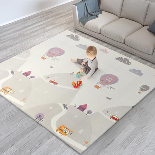 scoosh Foldable Activity Mat - Double-Sided, Reversible, Waterproof, Ideal for Playtime, Picnics, and Quality Family Bonding - Premium Quality Outdoor & Indoor Mat (180 x 200 cm, Mountains & Cars)