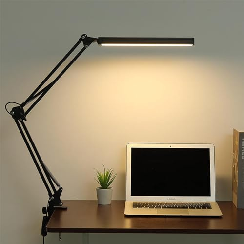 MOKEKA Lampada LED da Scrivania con Clip - Cura degli Occhi 3 Modalità di Luce x 10 Livelli di Luminosità lampada da tavolo - Nero