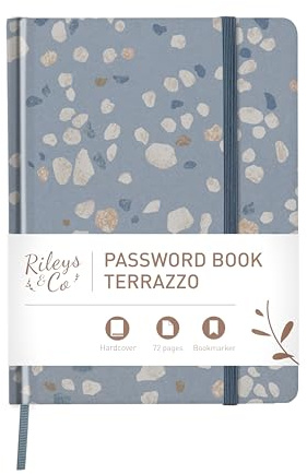 Rileys & Co. Carnet de Mot De Passe Avec Onglets de A à Z - Cahier Répertoire Alphabétique De Mot De Passe - Livre De Mot De Passe, Conserver Vos Identifiants Web (20,3 x 15,2 cm, Terrazzo Bleu)