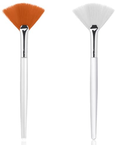 Giantree 2 Pcs Fan Brushes for Facial, Face Mask Applicator Soft Makeup Brushes Esthetician, Flat Head Mask Acid Applicator Esthetician Brush for Women Girls Mud Clay Mask Makeup Peel(Yellow White)