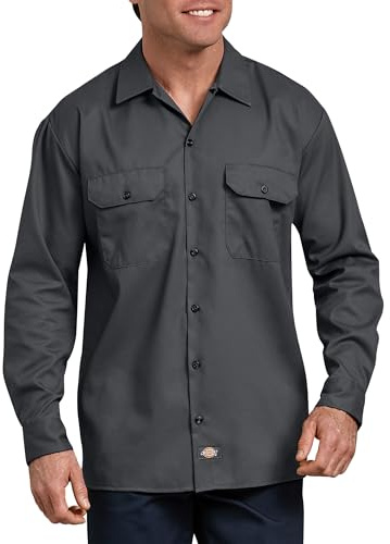 Dickies Flex Relaxed Fit Long Sleeve Work Shirt, Charcoal, XL