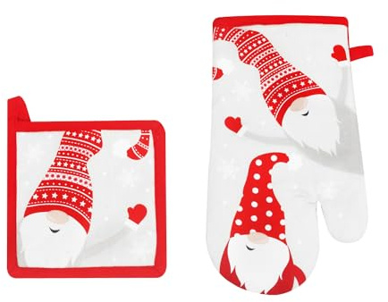 KASANOVA Set Guanto e presina gnomi Natale Bianco Bianco Bianco Tessile Tavolo e Cucina