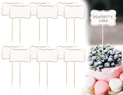 AOYEGIC Pack de 12 Letreros de Buffet,Tablero de Mensajes Etiquetado Vacío,Marcado de Banderas,Etiquetas de Alimentos,Banderas Marcadoras de Queso,Palillos Dientes para Decoración de Pasteles(Blanco)