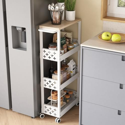 UMDONX Carrito Cocina Estrecho de Metal Carrito Auxiliar con Ruedas