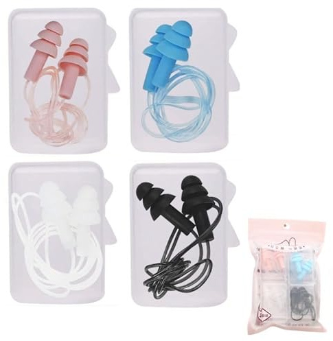 YANCAIYUNL 4 Pairs Silicone Ear Plugs, Waterproof Swimming EarPlugs Corded Earplugs with String Waterproof Noise Cancelling Ear Plugs for Work, Studying,Sleep, Swim, Noisy Places