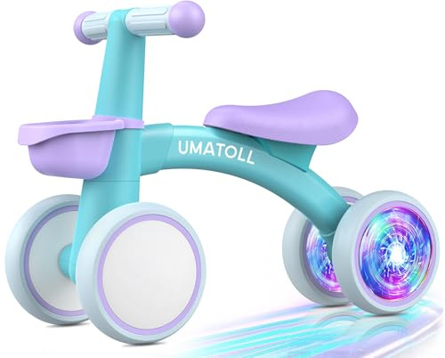 Umatoll Colorful Lighting Baby Balance Bike Toys for 1 Year Old Boys Gifts, Adjustable Seat Baby Walker, One Year Old Boy Birthday Gifts, 12-24 Months Toddler First Ride on Toys with Removable Basket