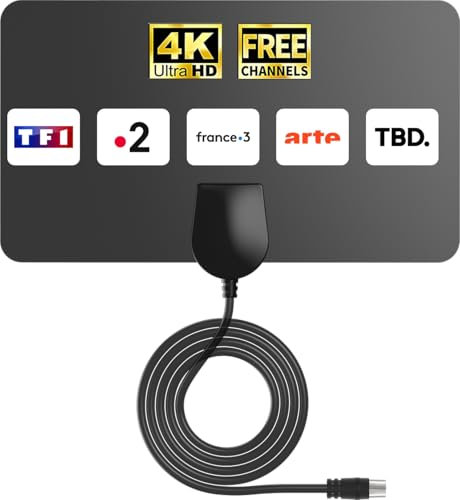 Antenne TV Intérieure HD pour TNT – Installation Facile, Réception Numérique Ultra-Stable pour Chaînes Locales & Nationales, Compatible Smart TV & Téléviseurs HD, Design Compact et Technologie Avancée
