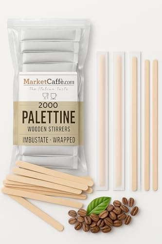 2000 Palette caffè monouso confezionate singolarmente, palettine in legno biodegradabili, compostabili e resistenti al calore, per Girare Zucchero Bevande e Caffe nei Bicchierini (2000)