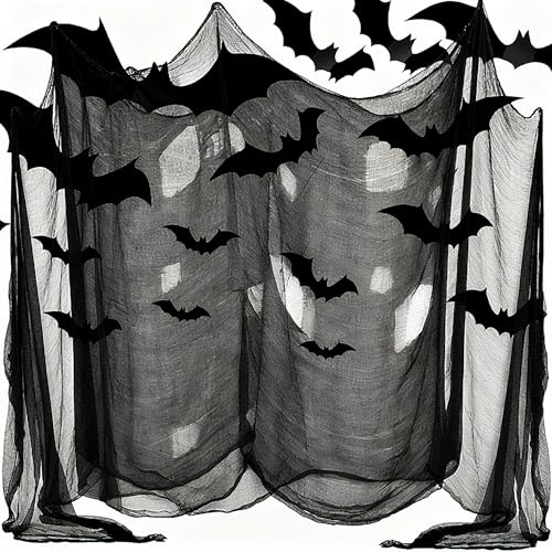Halloween dekorationsgasväv, 5-pack vitt svart läskigt tyg (183 x 76 cm) läskigt tyg för halloween – för hallar, trädgård, fönster, spökhus dekoration, för ditt gör-det-själv-spökhus