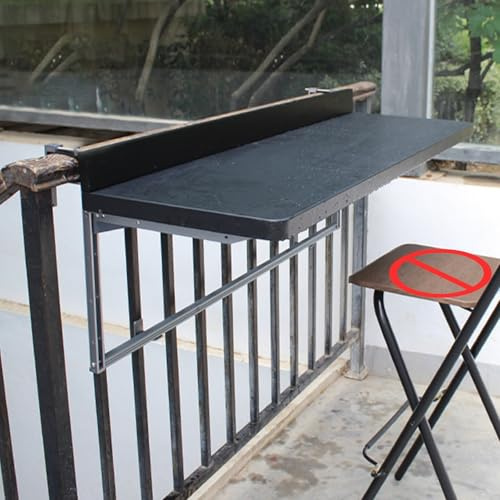 Tavolo pieghevole da balcone, multifunzione, per ringhiere, uso interno ed esterno, ideale per giardino e balcone, colore: nero