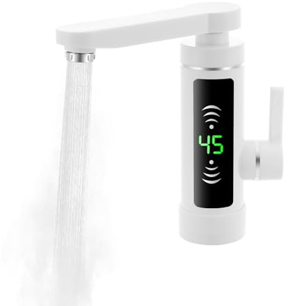 Grifo eléctrico, giratorio 360°, grifo eléctrico con pantalla, grifo eléctrico de cocina, calentador de agua instantáneo para cocinas, baños, protección contra fugas, protección contra incendios secos