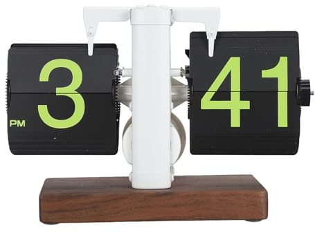 MENDUNER Automatisk Retro Fällbar Klocka Retro Modedesign Digital Vändklocka med Slät Yta Praktisk Design för Arbetsbord 5,6 Tum för Kontor (Frostad vit ram grön sida)