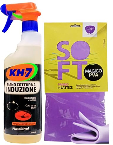 SET: Detergente Spray Per La Pulizia Dei Piani Cottura a Induzione, Per Una Pulizia Facile e Veloce, Senza Graffi e Una Massima Brillantezza 750ml + Panno In Lattice SOFT (1 Spray+ 1 Panno Lattice)
