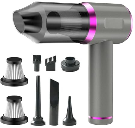 Genérico Aspirador de Mano, Aspirador de Coche portátil, Filtro Lavable, 15000 Pa, succión Fuerte, USB-C Recargable, silencioso, para casa,Coche, Oficina, Pelo de Mascotas