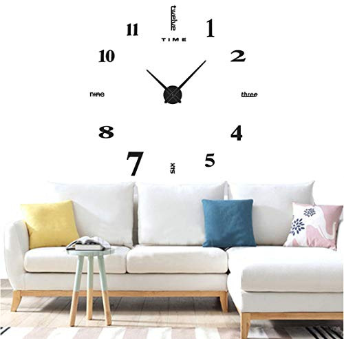 Yolistar Modern DIY Grande Horloge Murale, 3D Miroir Autocollant Metal Silencieuse Pendule Murale, Pendule Murale Moderne Métallique Horloge Décorations de Bureau Domicile - Noir