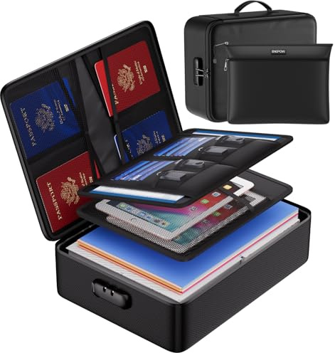 ENGPOW Fireproof Document Bag with Lock,File Organizer Set with Zipper Money Case,5 Layers Protection Fireproof Safe Storage for Important Documents,Passport,Laptop,14.2*10.6*4,Soft Case