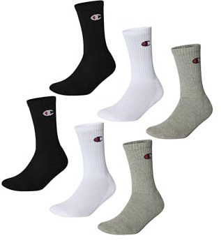 Champion Socks Basics 6pk Crew Socks, Calcetines Unisex adulto, Multicolor (Gris Melange Claro/Blanco/Negro), 35-38