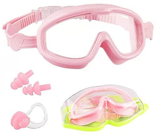 KKSJK Schwimmbrille Kinder 8-13 Jahre, Wasserdicht, Anti Nebel Mädchen Schwimmbrille mit Silikon Schwimmen Nasenklammer und Ohrstöpsel, Aufbewahrungsbox