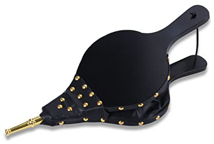 foedo Fuelle para hoguera, fuelle para estufa de leña, camping, soplador de chimenea con correa para colgar, boquilla fundida para interiores (negro, 17 x 7.5 pulgadas)